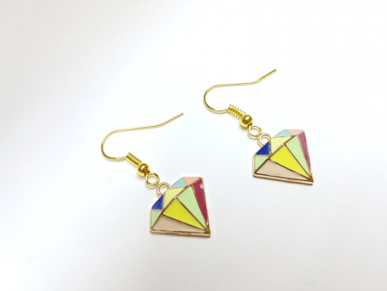 Preview: Diamant Optik Ohrringe bunt goldfarben